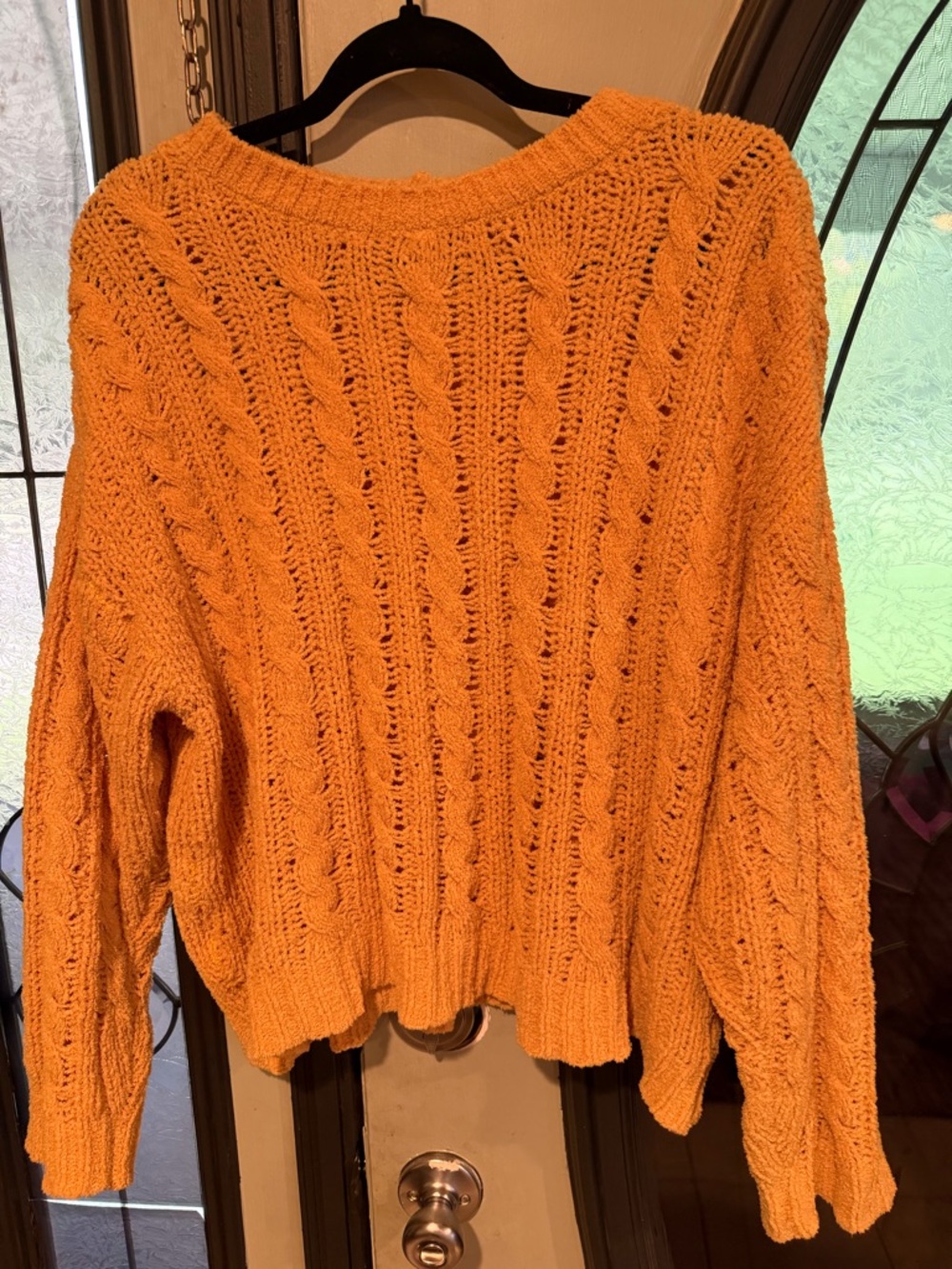 American Eagle Outfitters Orange Cable Knit Crewneck Sweater